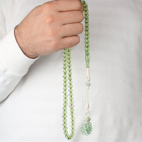 Silver Kazaz Tasseled Water Green Drop Amber Rosary 100352186