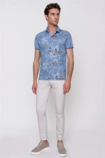 Men's Blue Interlock Patterned Trend Dynamic Fit Comfortable Fit Short Sleeve T-Shirt 100350827