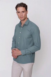 Shirt - قميص أخضر بأكمام طويلة ونقشة فيجو للرجال بمقاس نحيف 100350862 - Turkey