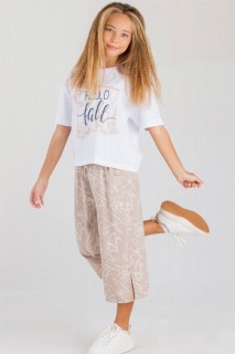 Girl Clothing - Boy's New Silvery Digital Floral Printed Beige Pants Suit 100327969 - Turkey