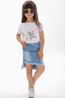 Outwear - Girl's Daisy Asymmetrical Cut Denim Skirt Suit 100326791 - Turkey