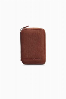 Leather - Zippered Tan Leather Mini Wallet 100345235 - Turkey