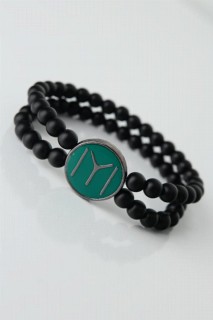 Men Shoes-Bags & Other - Black Color Double Row Natural Stone Men's Bracelet With A KayÄ± Length Figure On Green Colored Metal 100318683 - Turkey