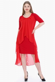 Evening Dress - Robe Midi en Mousseline de Grande Taille Rouge 100276213 - Turkey