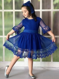 Kids - Girl Child Princess Lace Sax Dress 100326622 - Turkey