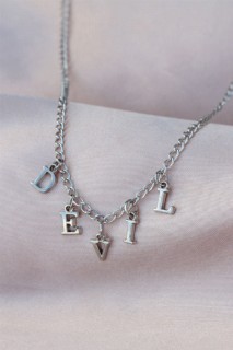 New Season Devil Written Silver Color Dangle Necklace for Women 100319160
