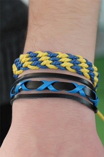 Yellow Navy Blue Colored Leather Men's Bracelet Combination 100318549
