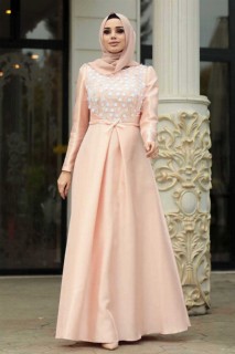Wedding & Evening - لباس شب حجاب صورتی پودری 100299369 - Turkey