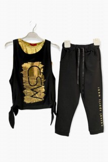 Girls' Half-Athlete Printed Shiny Gold Tracksuit Suit 100327239