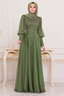 Evening & Party Dresses - Pistachio Green Hijab Evening Dress 100334411 - Turkey