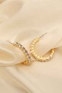 jewelry - Gold Color Zircon Stone Hoop Earrings 100319666 - Turkey