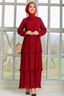 Clothes - Claret Red Hijab Dress 100335700 - Turkey