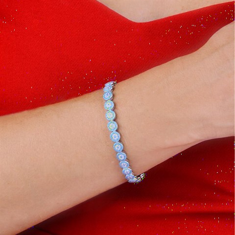 jewelry - Flower Motif Zircon Stone Women's Sterling Silver Bracelet 100349632 - Turkey