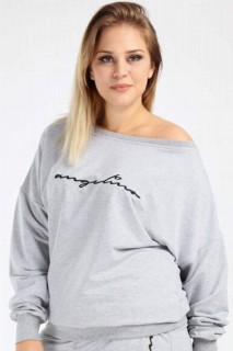 Sweatshirt - سایز پلاس سایز کم عرق خاکستری شانه 100276582 - Turkey