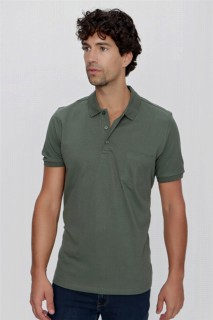 T-Shirt - Men's Khaki Basic Plain 100% Cotton Oversized Wide Cut Short Sleeved Polo Neck T-Shirt 100350931 - Turkey