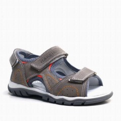 Boy Shoes - Genuine Leather Gray Velcro Boys Sandals 100278790 - Turkey