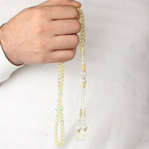 White Kazaz Tasseled Amber Drop Rosary 100349555