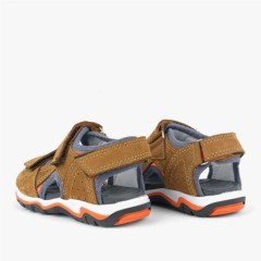 Genuine Leather Tan Orange Boy's Velcro Sandals 100278869