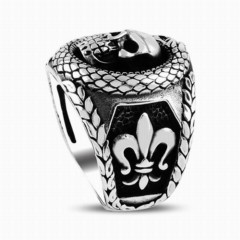 Skull Motif Embroidered Silver Ring 100346804