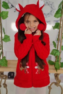 Girl's Arms Braided Deer Plush Red Jacket 100328619