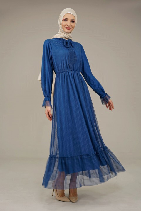 Daily Dress - Langes Damenkleid mit Schleife und Kragen 100342506 - Turkey