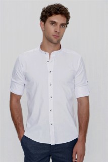 Shirt - قميص رجالي ذو ياقة كلاسيكية من الليكرا باللون الأبيض من الجبردين ذو قصة ضيقة ذو قصة ضيقة وأكمام مطوية 100351061 - Turkey