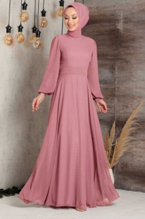 Evening & Party Dresses - Dusty Rose Hijab Evening Dress 100338489 - Turkey