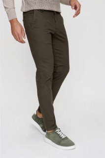 Men's Khaki Cotton Slim Fit Side Pocket Linen Trousers 100351263