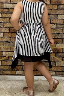 Girl's New Black-White Dress With Pocket And Stripe 100328171