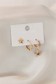 Jewelry & Watches - Star Figured Zircon Stone Detailed Gold Color Women's Earrings 100327592 - Turkey