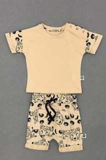 Suits - Baby Boy Arm Tiger Printed and Snap Button Brown Top Set 100327547 - Turkey