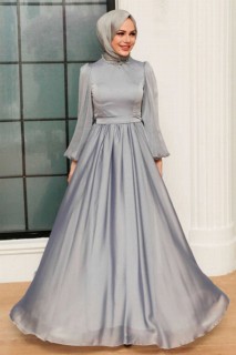 Wedding & Evening - Graues Hijab-Abendkleid 100340697 - Turkey