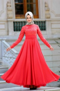 Evening & Party Dresses - Red Hijab Evening Dress 100299242 - Turkey