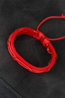 Others - Red Color Adjusted Corded Leather Men's Bracelet 100318737 - Turkey
