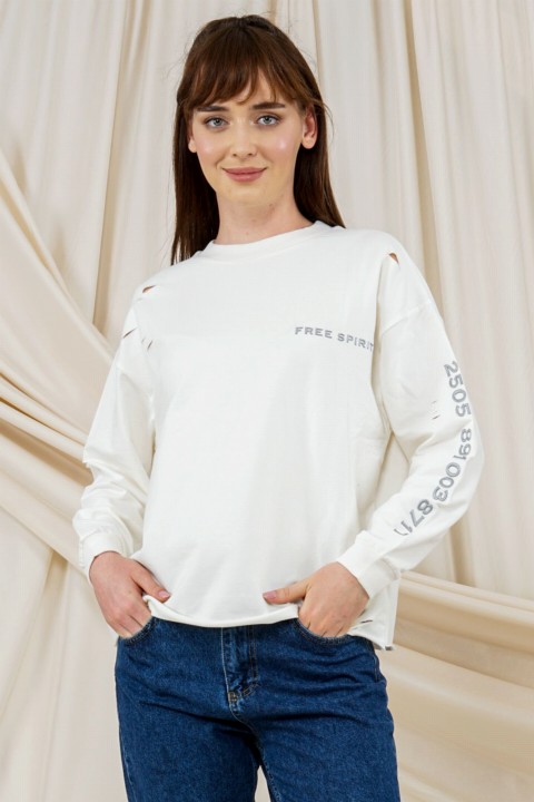 Clothes - Women's Laser Cut Printed Sweatshirt 100326322 - Turkey