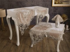 Living room Table Set - Ensemble de salon en velours Cinar 5 pièces Cappucino 100259534 - Turkey