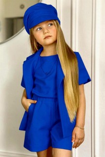 Girl Clothing - Boys' Short Sleeve Blazer Jacket and Hat Blue Shorts Suit 100328227 - Turkey