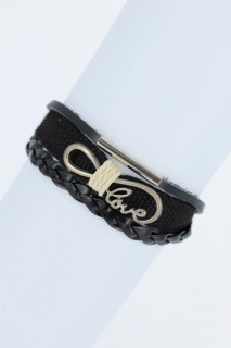Bracelet - Black Color Leather Bracelet With Metal Accessories 100318785 - Turkey