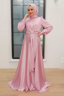 Wedding & Evening - Pink Hijab Evening Dress 100340139 - Turkey
