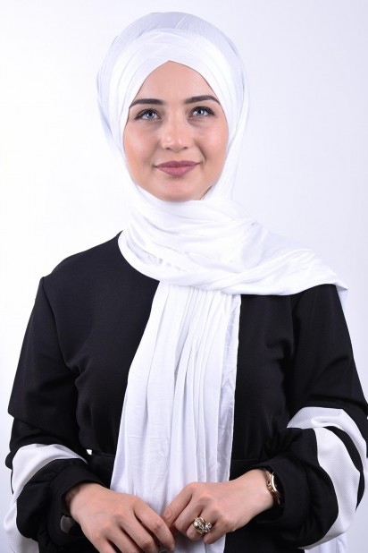 Woman Hijab & Scarf - 3-Streifen-Schal aus gekämmter Baumwolle Weiß - Turkey