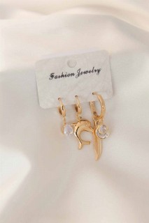 Dolphin Figured Zircon Stone and Leaf Figured Gold Color Women's Earrings 100327599