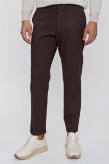 pants - بنطلون رجالي من القطن والكتان بجيب جانبي غير رسمي بتصميم ديناميكي بني 100350949 - Turkey