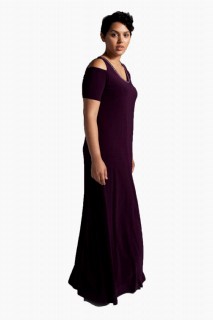 Large Size Stone Shoulder Slit Evening Dress Purple 100276066