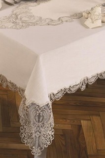 French Guipure Jasmine Table Cloth Set 18 Pieces Ecru Silver 100259631