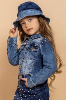 Boy Girl Plaid Sewing Detailed Beaded Embroidered and Hat Set of 4 Blue Denim Skirt 100327302