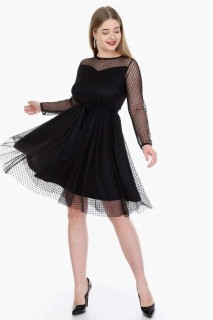 Evening Cloths - Plus Size Polka Dot Evening Dress Black 100276223 - Turkey