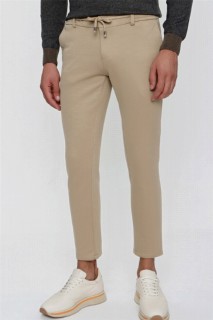 Men's Beige Miami Knitted Slim Fit Slim Fit Slim Fit Waist Elastic and Laced Sports Trousers 100350978