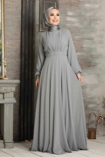 Grey Hijab Evening Dress 100300071