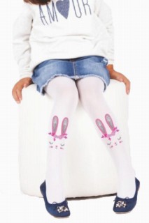 Socks - Girl's Glittery Rabbit Printed Thin White Tights 100327340 - Turkey