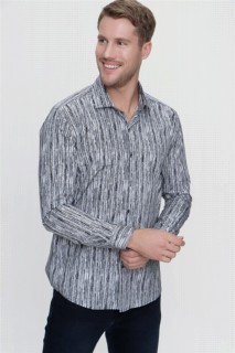 Top Wear - Men's Black 100% Cotton Vermont Slim Fit Slim Fit Printed Solid Collar Long Sleeve Shirt 100351354 - Turkey